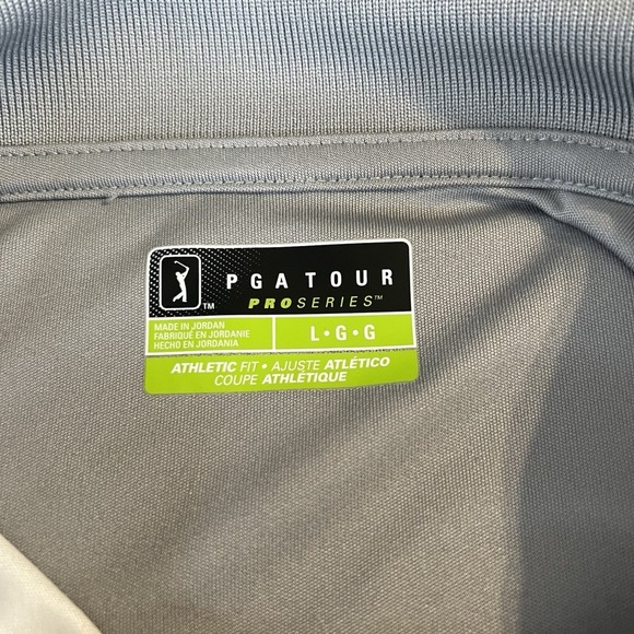 PGA Tour Pro Series Golf Polo Athletic Fit Gray & White Palm Leaf Print Men's Lg - Picture 5 of 6